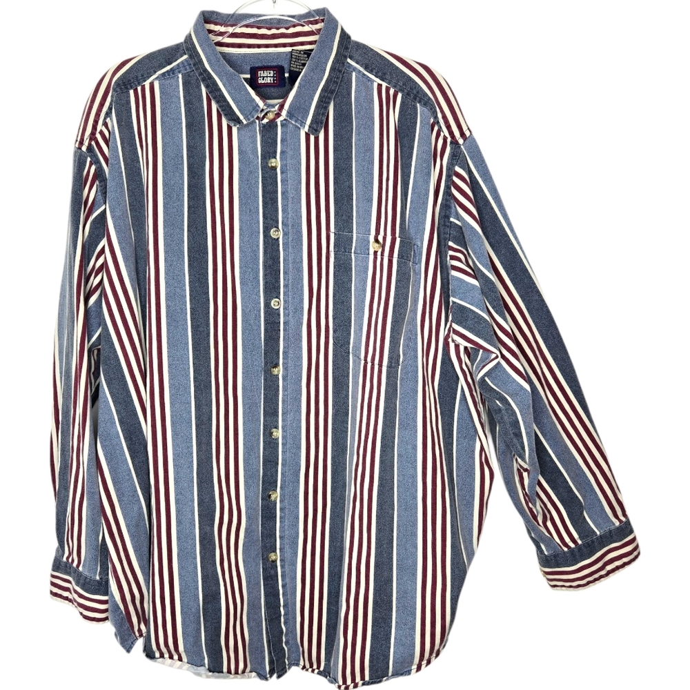 Vintage Faded Glory Button Down Shirt Size 2X Red White Blue Western Patriotic